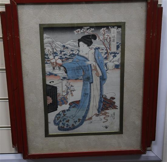 Five 19th century Japanese woodblock prints,